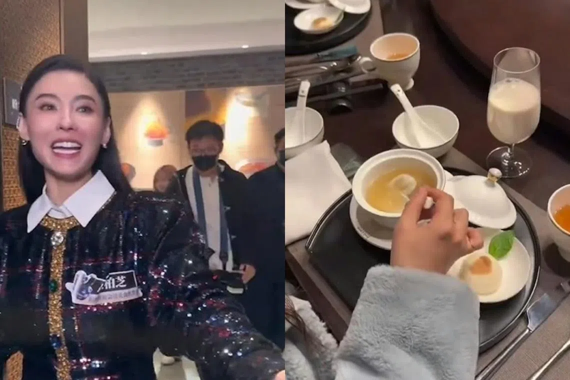 张柏芝（左）在活动后请粉丝吃饭。（互联网）