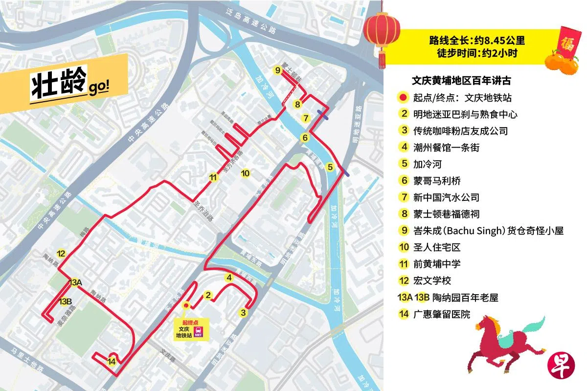 丙午马年，边徒步，边“画”马。（中文版徒步路线地图）（胡绮玲制图）