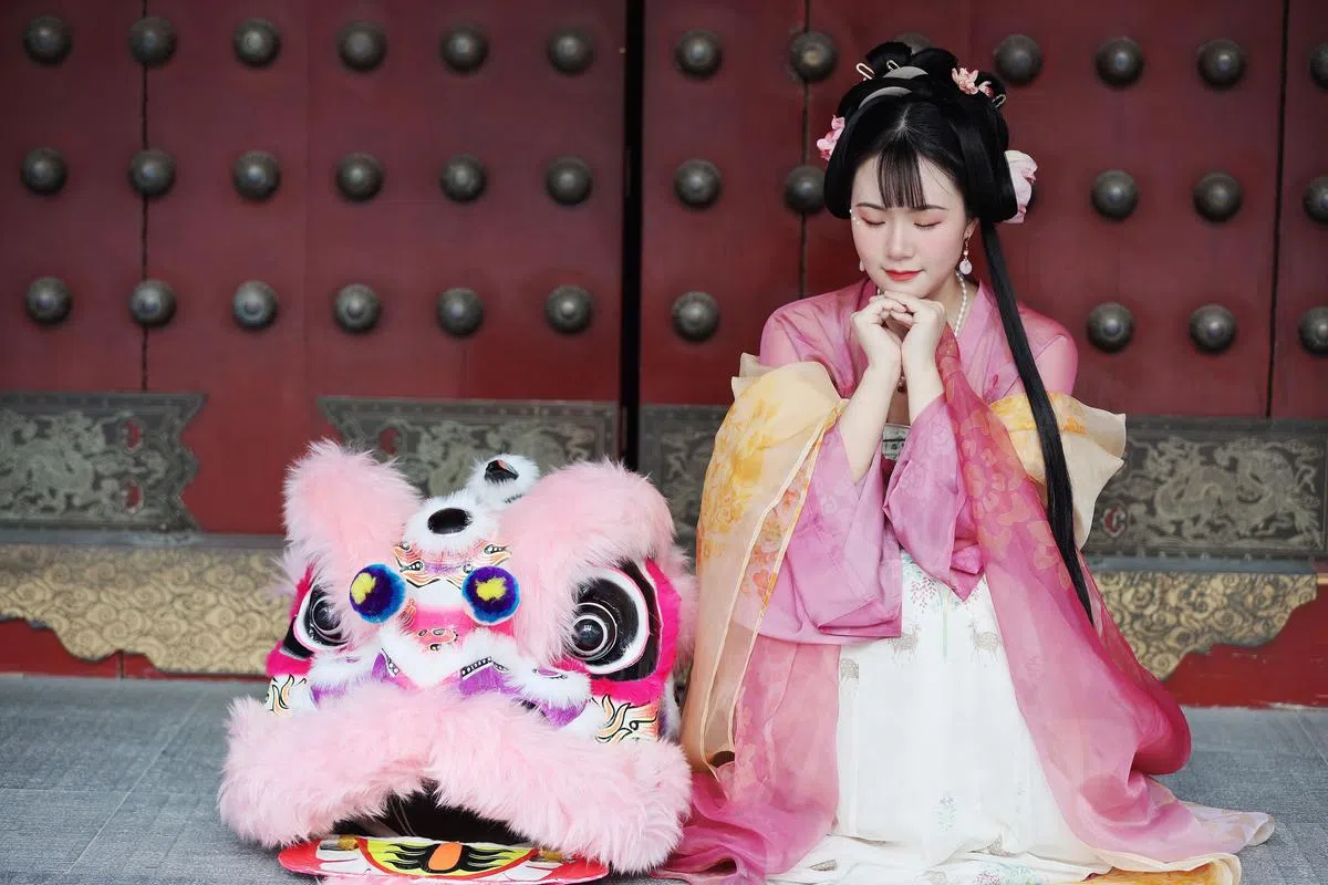 周丽莎的唐代佳人装扮。（周丽莎提供）