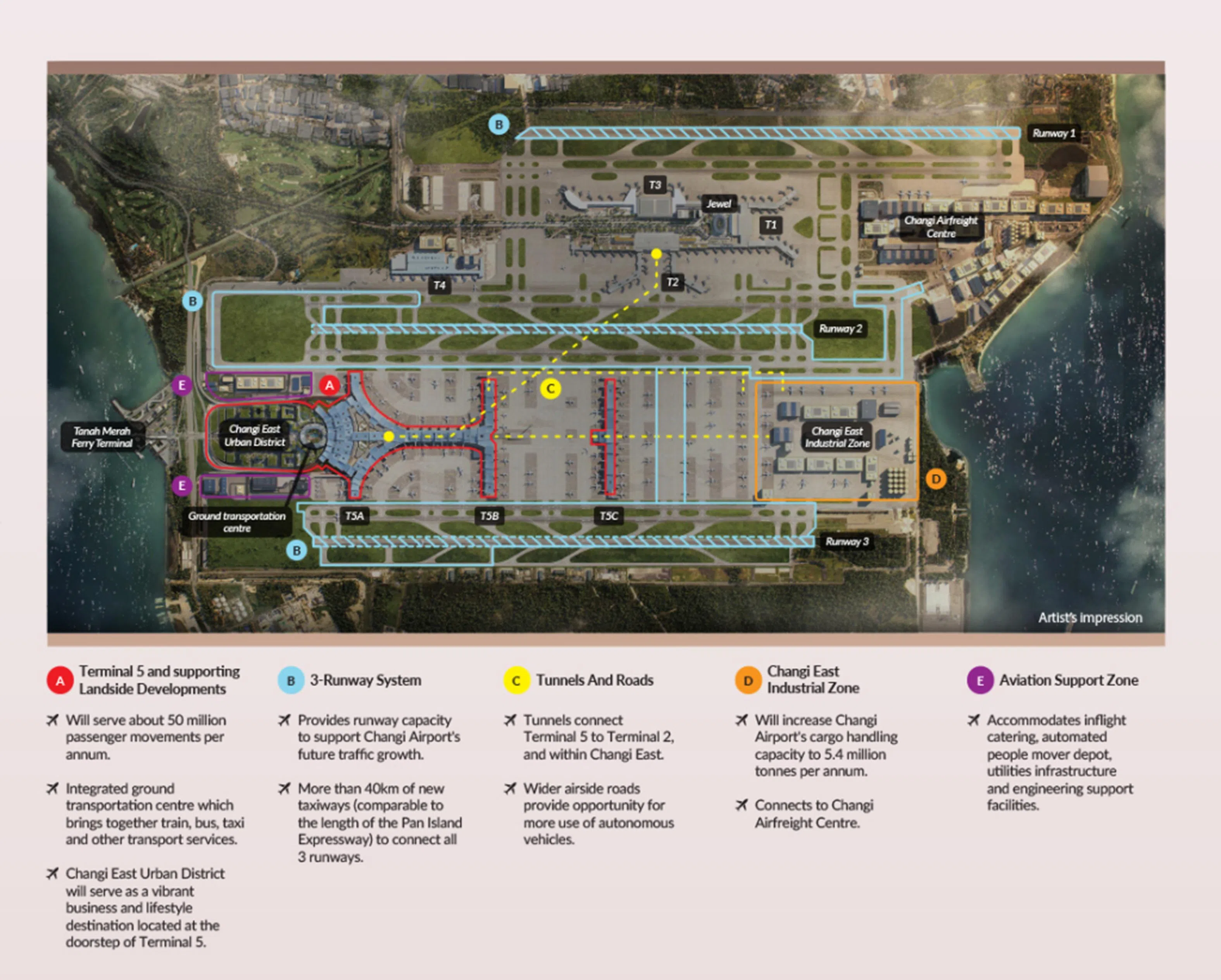 樟宜机场第五搭客大厦平面图。（樟宜机场集团提供）
