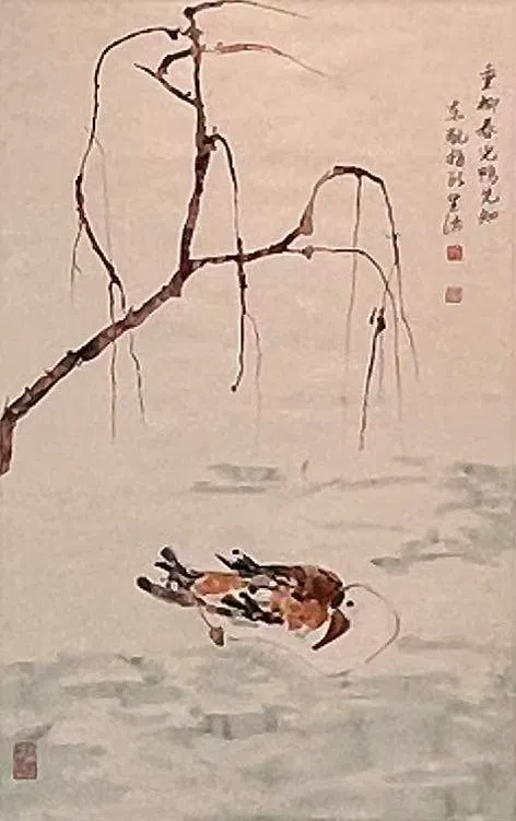 江东航水墨画《春江水暖鸭先知》。（江东航提供）