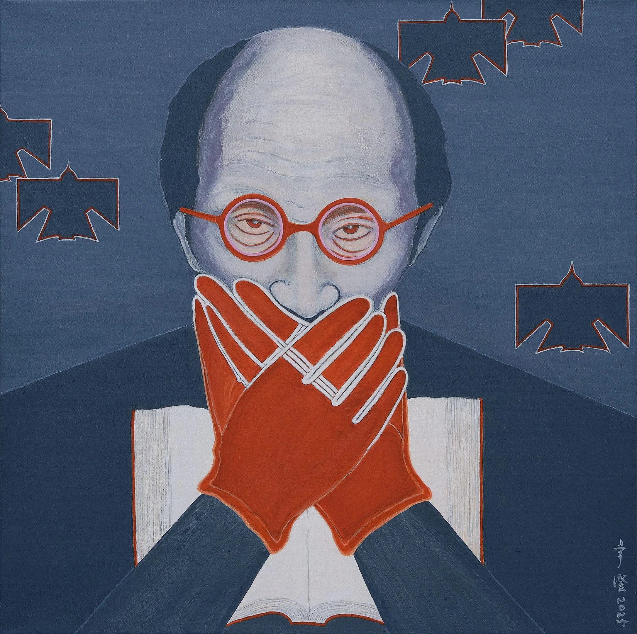 金宇澄自画像《不响》，回应小说《繁花》频密出现的“不响”。（金宇澄提供）