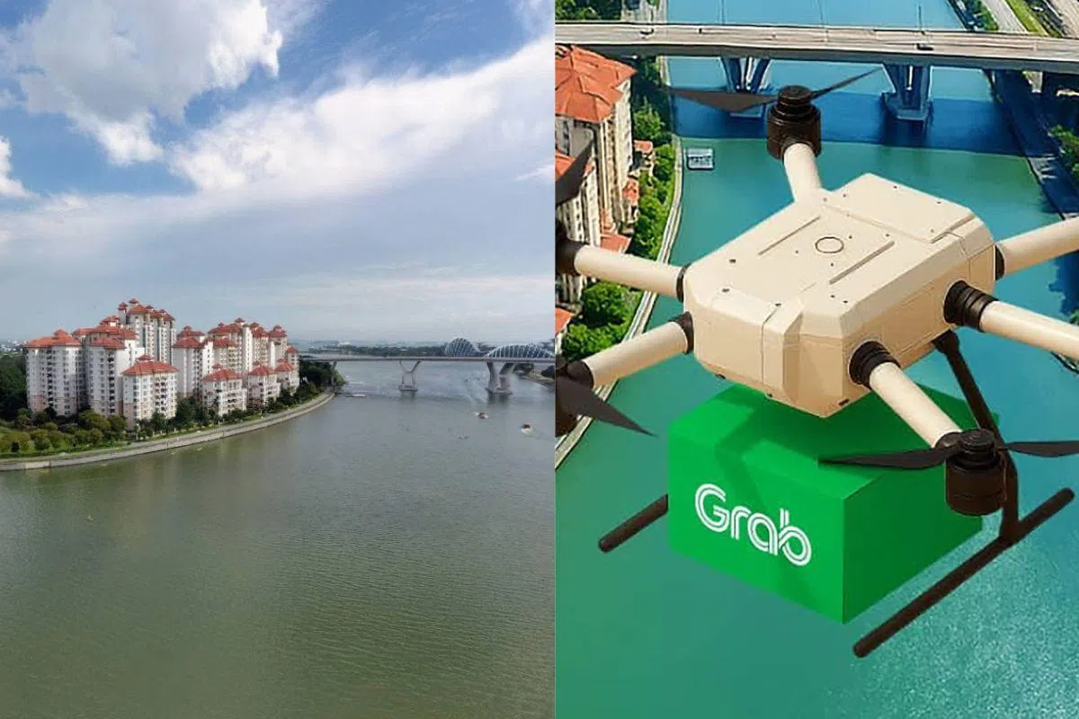 Grab指出，丹戎禺（Tanjong Rhu）一带因加冷河将住宅区与主要餐饮集中区分隔，送餐员得绕行桥梁，增加配送时间与复杂度，无人机可在部分路段发挥作用。（取自谷歌地图、Grab网站）