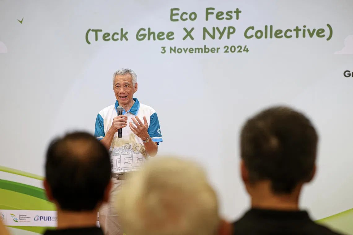 在德义民众俱乐部，南洋理工学院面向公众尤其是年长者，举行一项推广可持续发展的互动活动。负责德义区基层事务的国务资政李显龙出席活动。（关俊威摄）