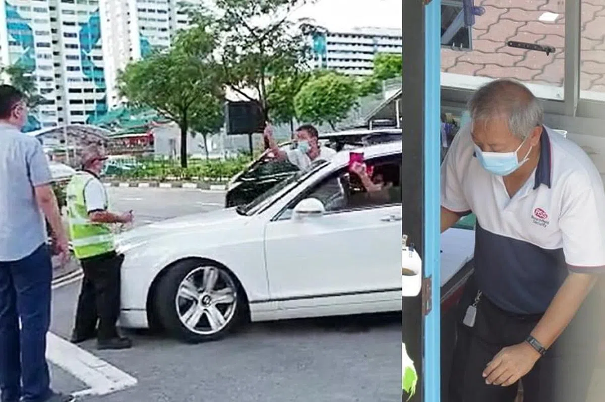 宾利今年1月11日早上7时许抵达勿洛卍慈学校时，从第二条车道插队，遭保安（右图）拦截，宾利司机恼羞成怒，不顾对方的安危，踩油门推进，撞伤他的腿部。（档案照）