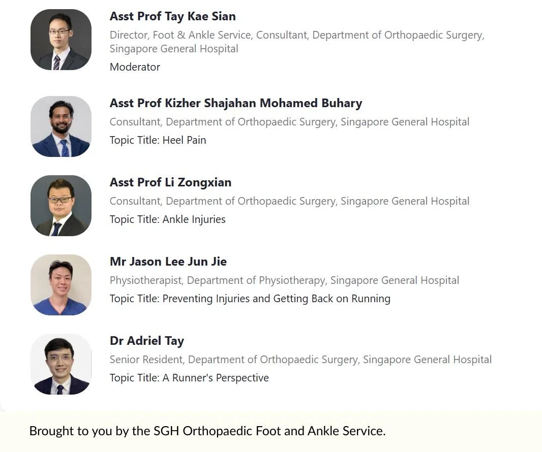 9月27日的线上讲座的主持人和主讲人名单。（新加坡中央医院网页截图）