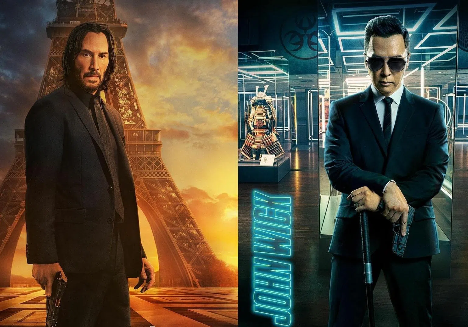 甄子丹（右图）在《捍卫任务4》中和 Reeves（左图）有不少对手戏。（互联网）