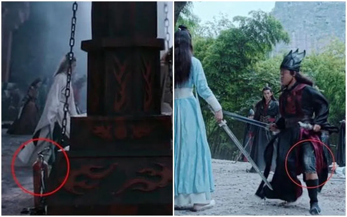 《陈情令》出现了灭火器（左图）和牛仔裤。（互联网）