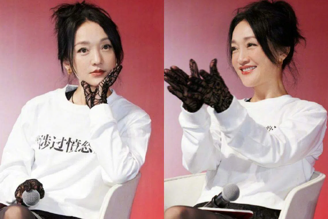 银幕上英姿飒爽的周迅说演戏的时候最自在。（取自周迅微博）