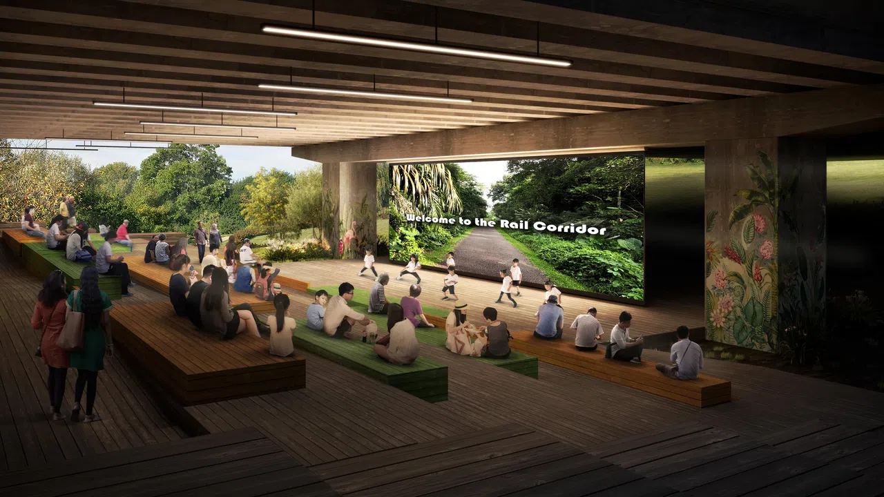 女皇大道高架桥底下的社区聚点或建造舞台和座位区，可举办各类活动。（建屋发展局构想图）