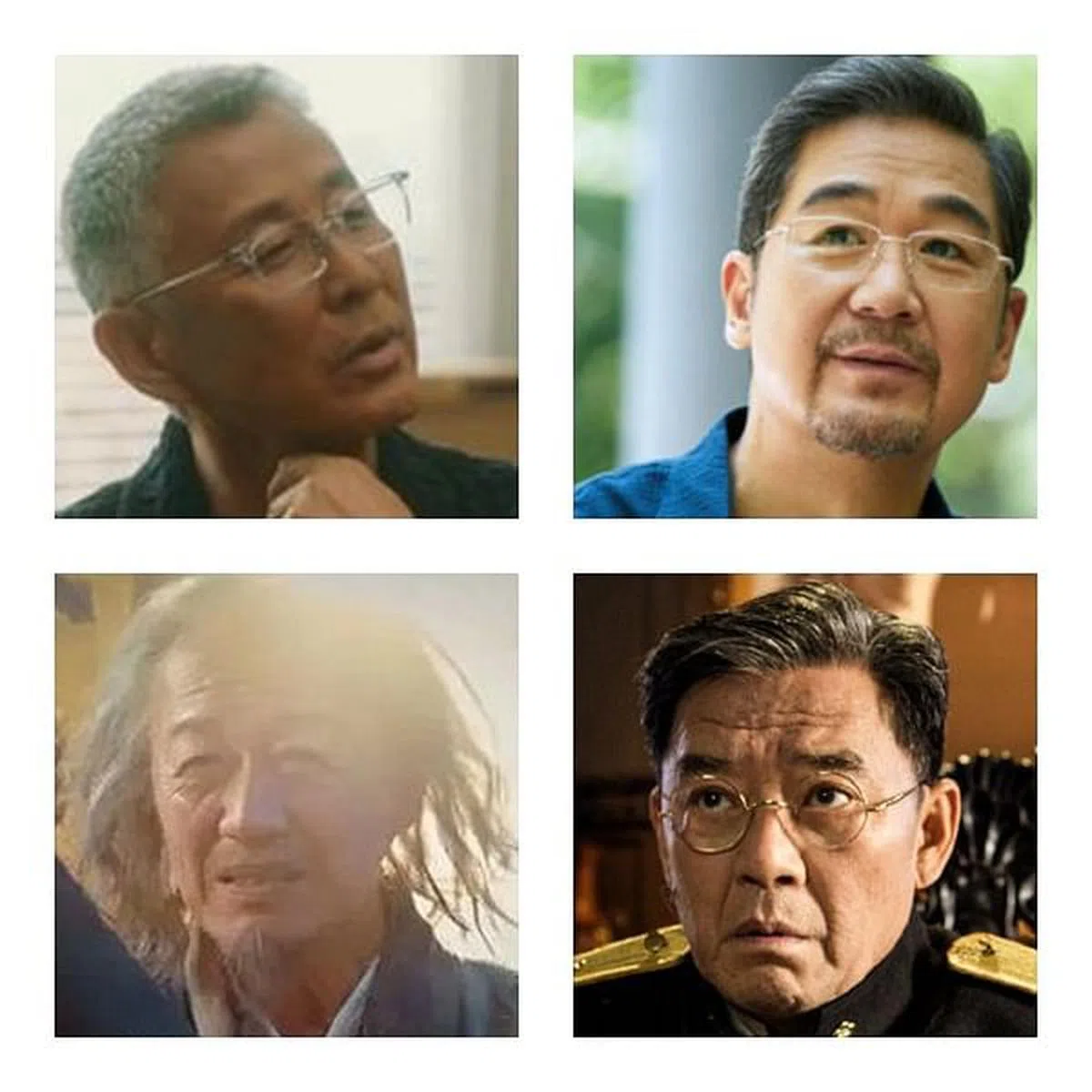 陈道明（上排左起）、李立群、金士杰（下排左起）、张国立继续拍戏，作品不断，近年分别有《流金岁月》《小舍得》《民初奇人传》《胜算》等热播剧代表作。（剧照）