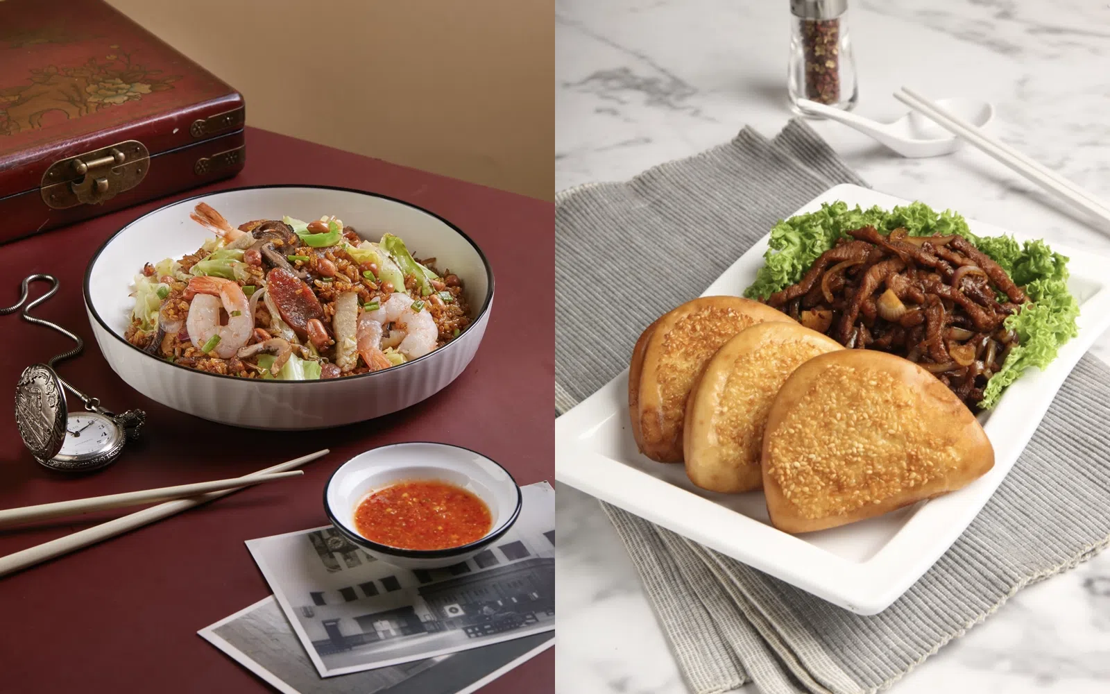 包菜炒饭和荷叶包。（图/商家提供）