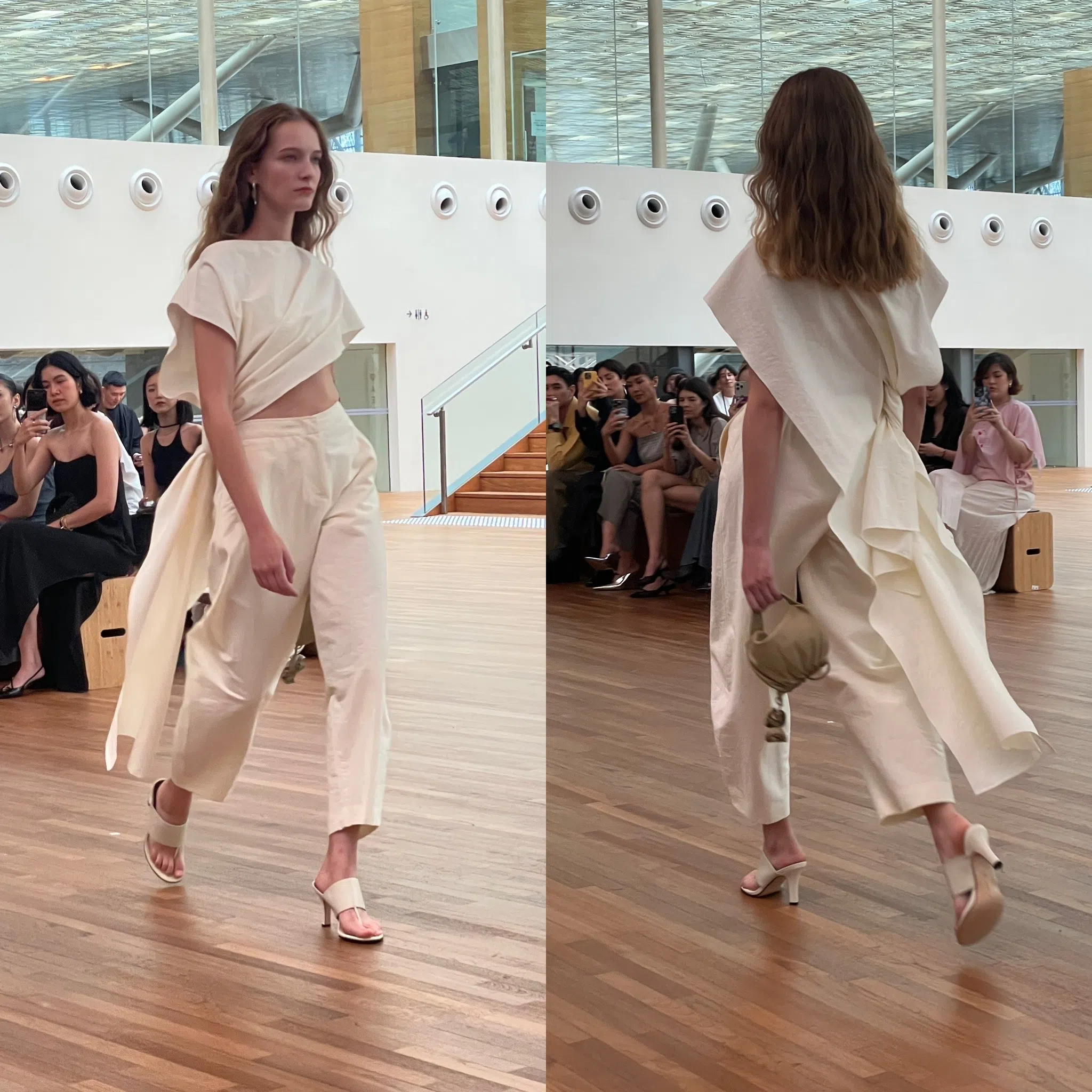 陈维肯用他的立体剪裁绝活，用一块长布裁剪出这件特别的皱褶上衣。（林方伟摄）