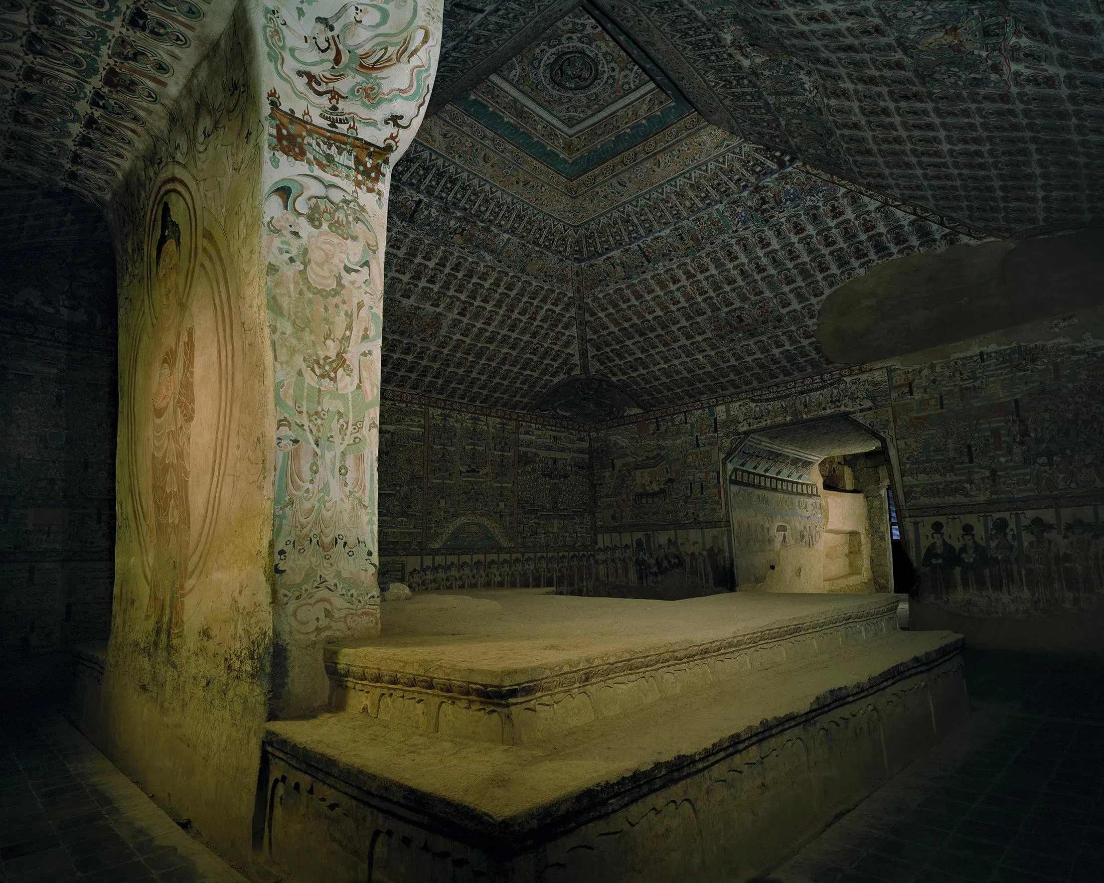 莫高窟第61窟的五台山图壁画高清展出。（敦煌研究院提供）