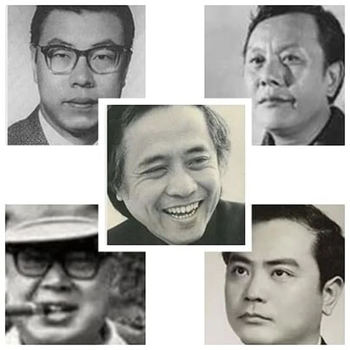 香港五大导演：李翰祥（左上图）、张彻（右上图）、楚原（中图）、罗维（左下图）、胡金铨。（互联网）