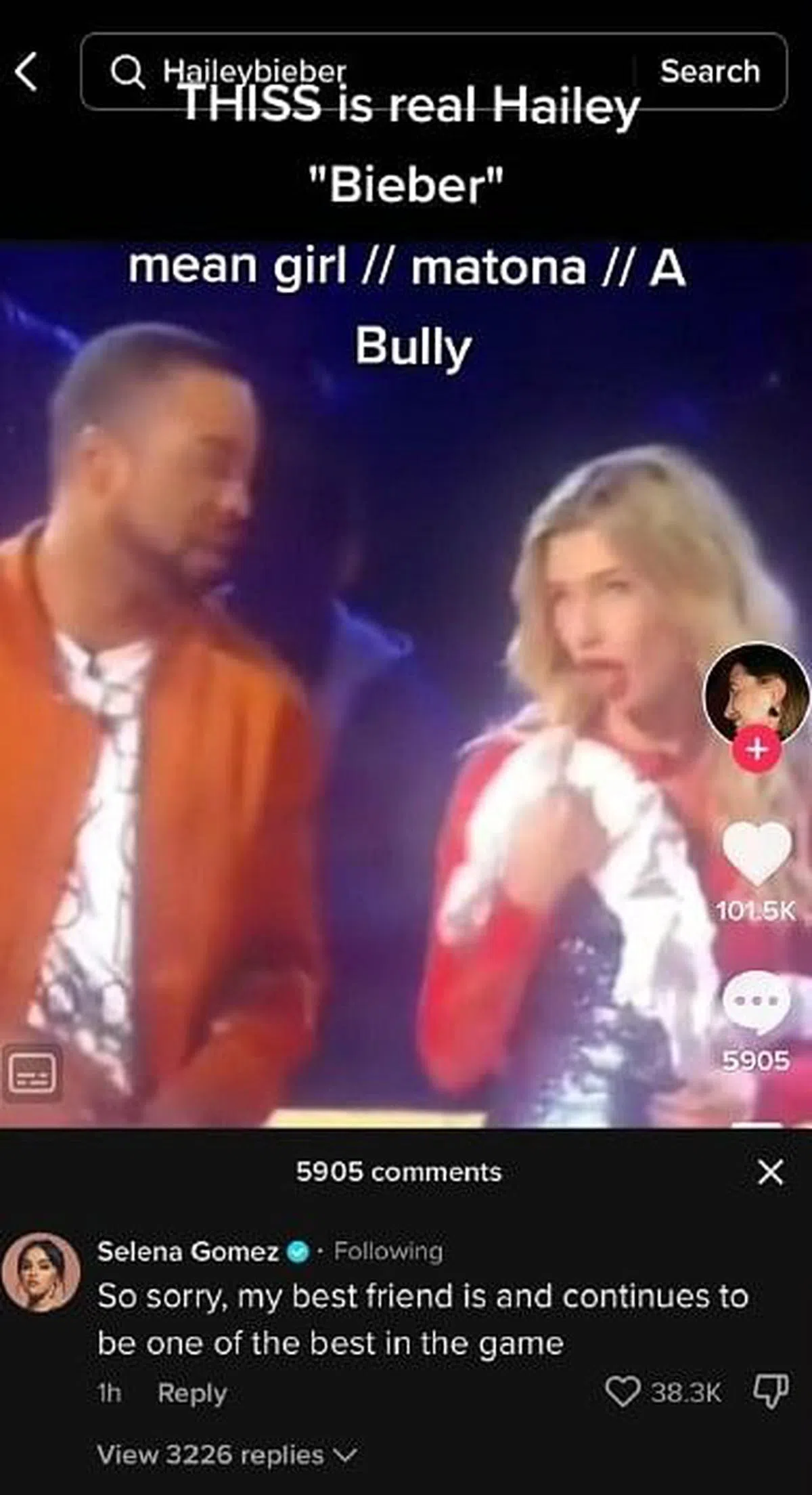 Hailey Bieber（右）曾在视频中听到Taylor Swift的名字时，露出“恶心”表情。（视频截图）
