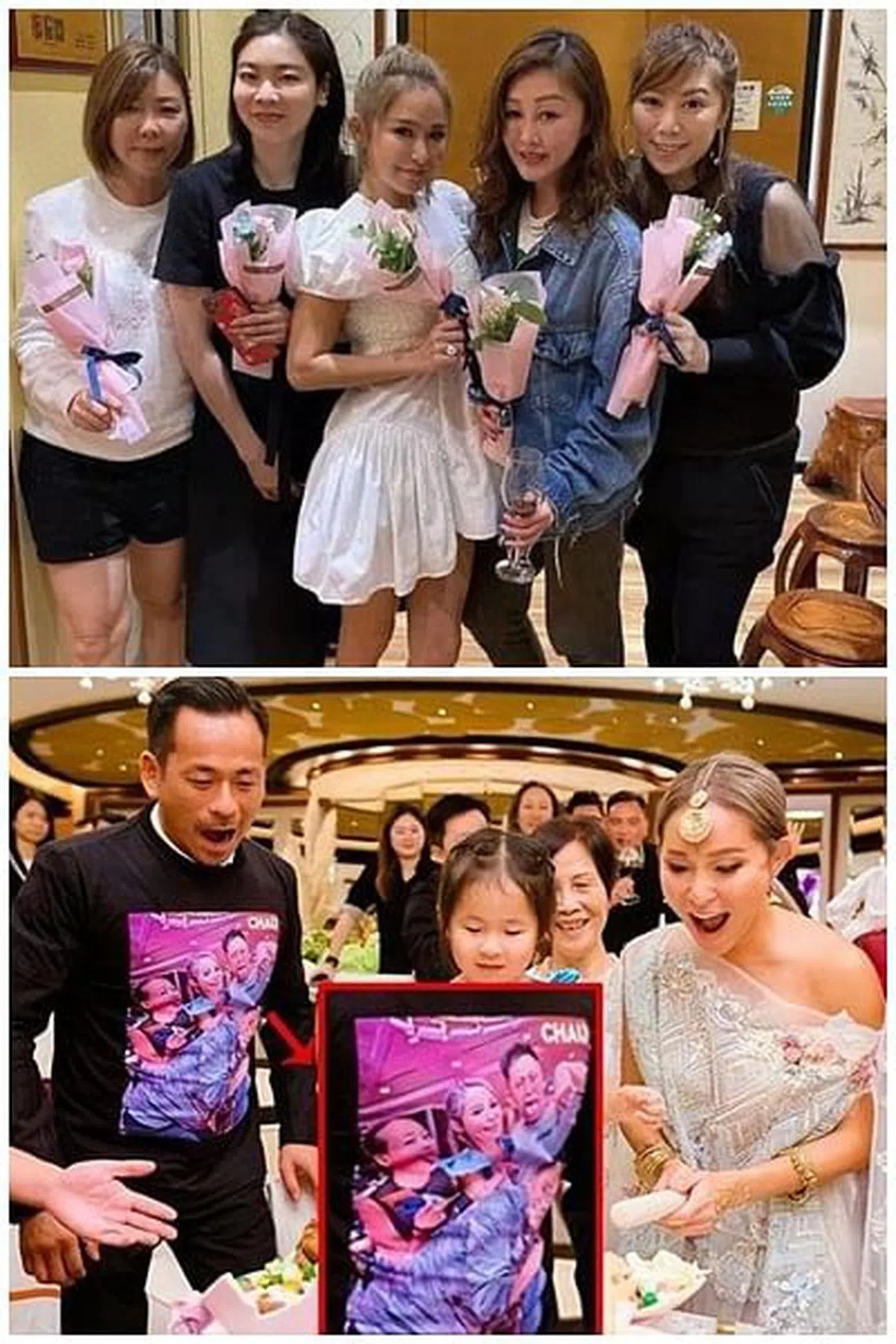 陈慧玲（上图中）去年低调庆祝生日，和过去（下图右一）的高调奢华生日派对有大反差。（取自instagram ）