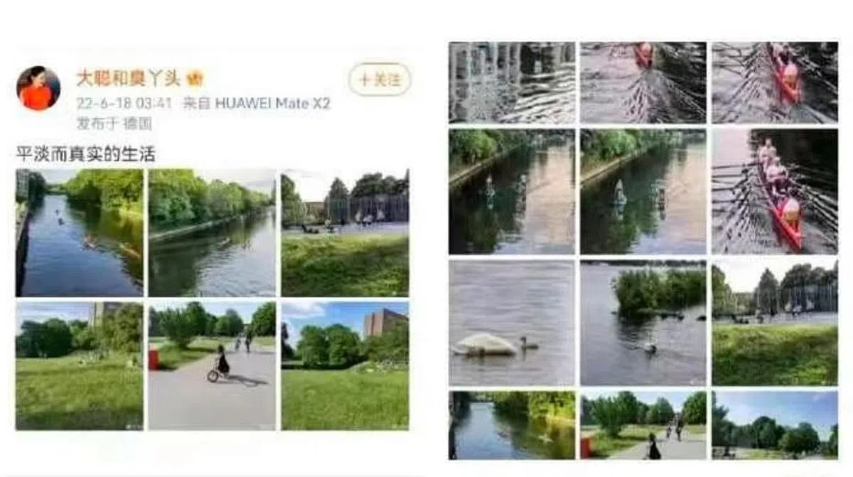 今年6月，汤天如在德国发微博感叹“平淡而真实的生活”，后被网民挖出，遭到炮轰。该微博现已被删除。（微博截屏）