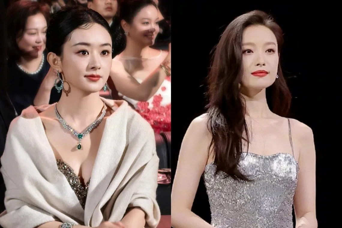 赵丽颖（左）和妮妮都与冯绍峰曾有一段情。（取自微博之夜官方微博）