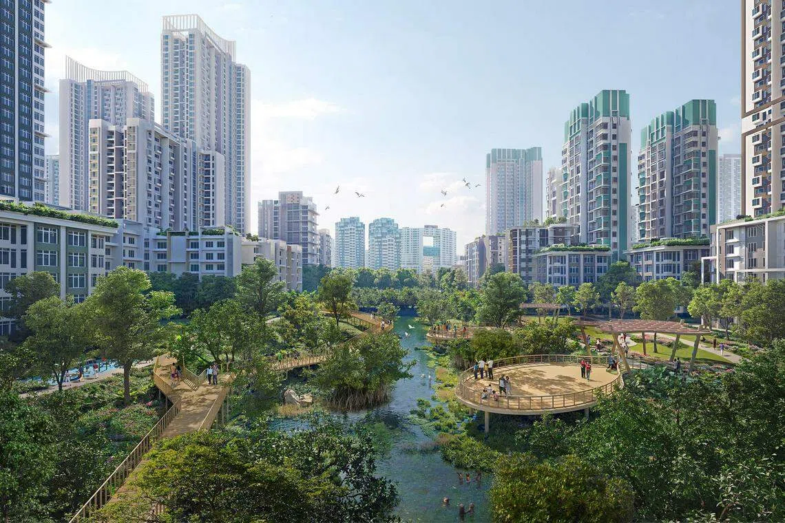 图为南部濒水区未来岌巴住宅区内邻里公园的构想图。（建屋局提供构想图）