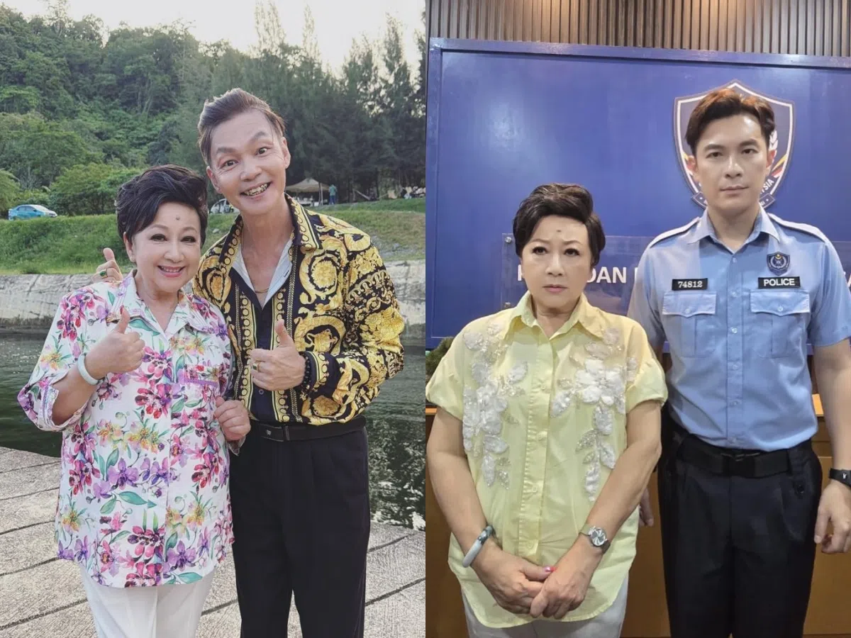 薛家燕和客串演出的李国煌（左图右）及陈泓宇（右图右）对戏。（薛家燕提供）