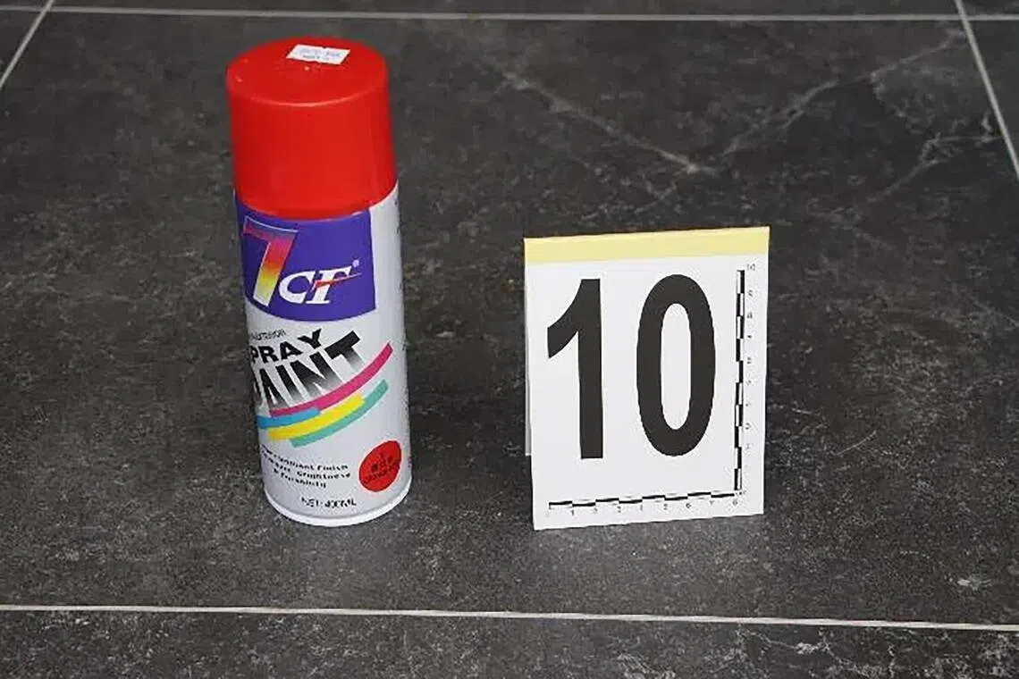 当局事后在现场起获一罐红色喷漆作为证物。（新加坡警察部队提供）