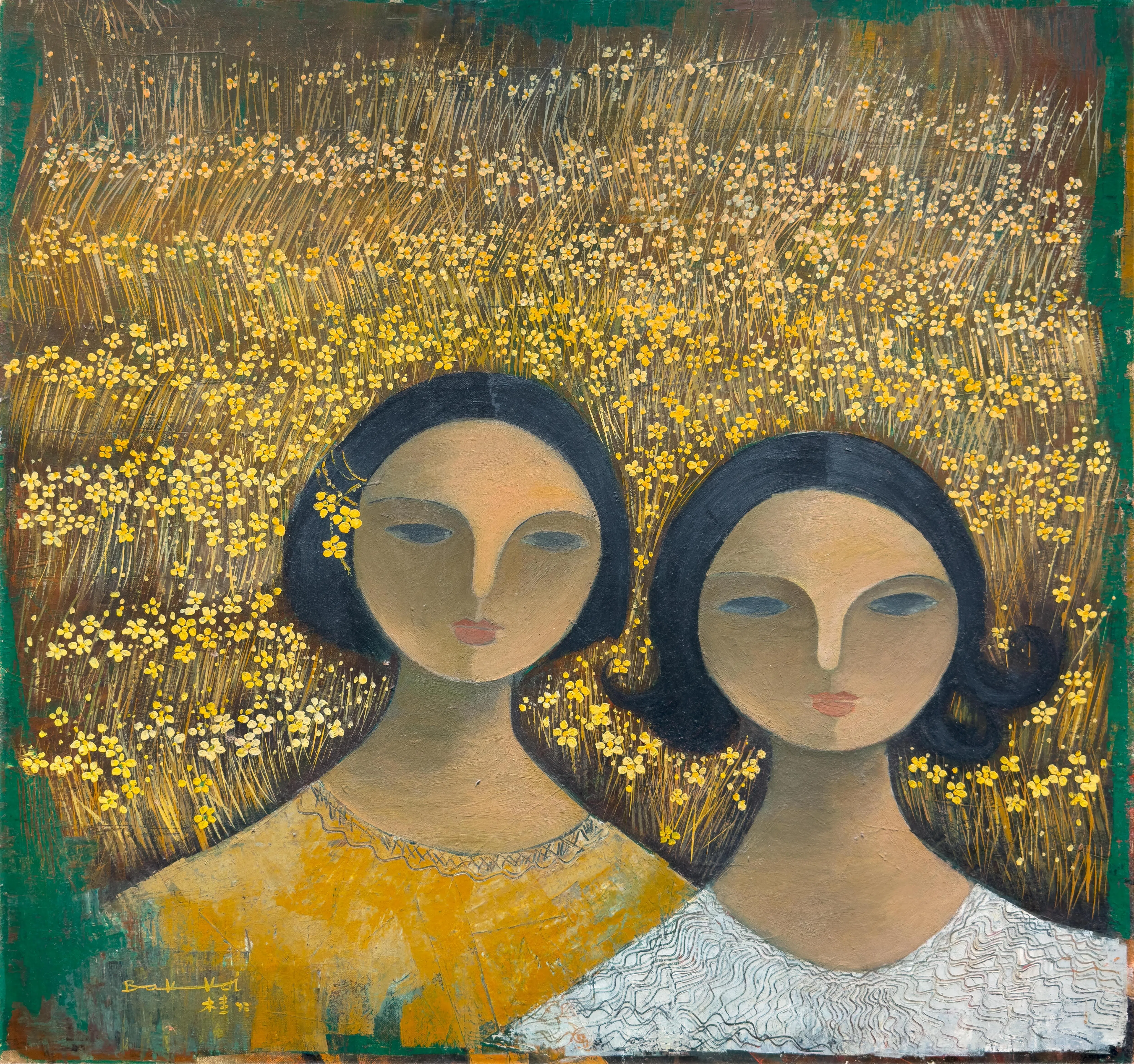 郑木奎布面油画《友谊与爱情》（1998）。（嘉合画轩提供）