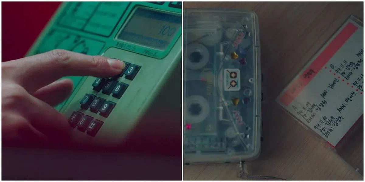 除了呼叫机和公共电话，卡带（右）也是90年代的代表性元素。（图/截自Netflix）