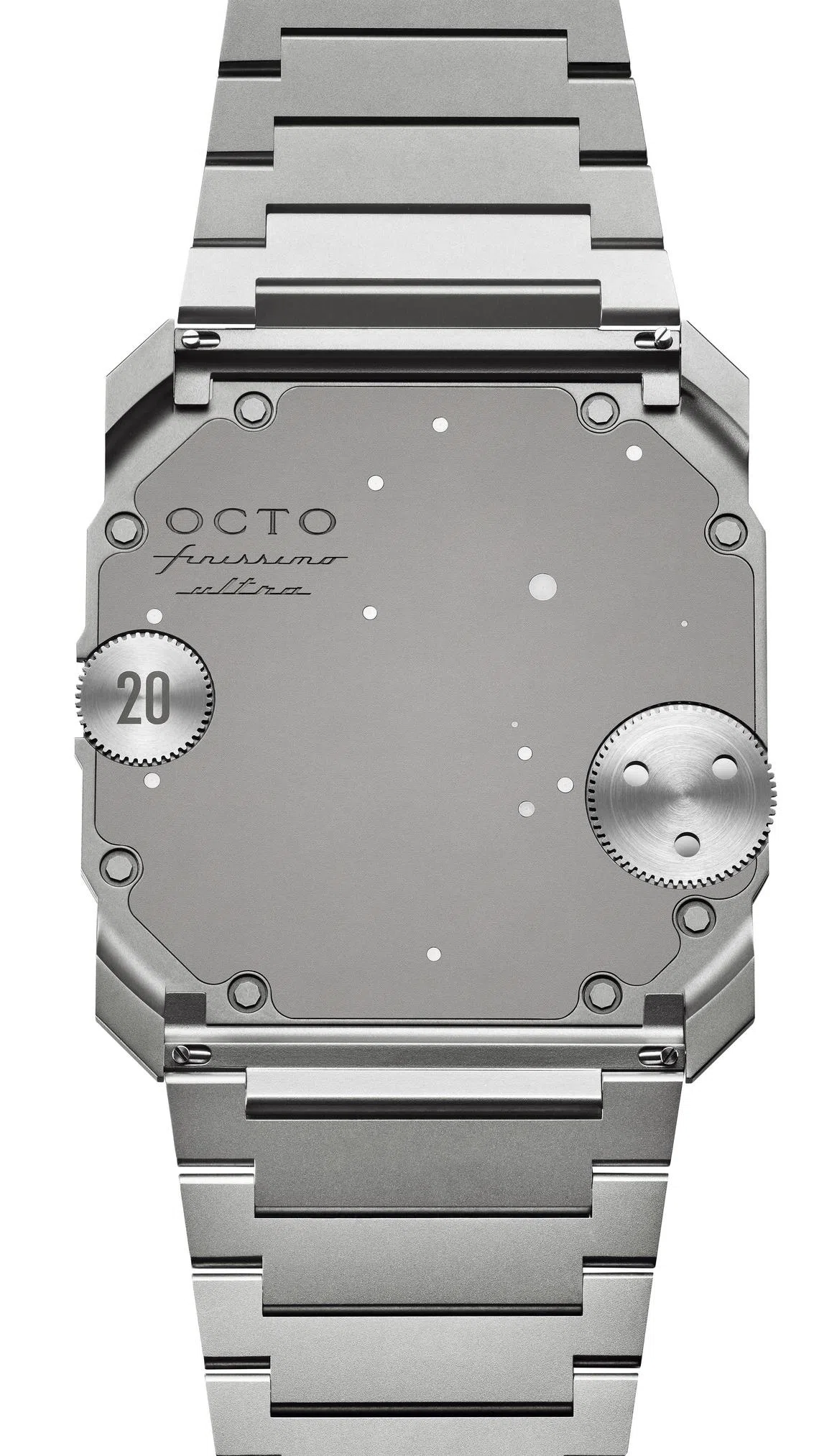 Octo Finissimo Ultra COSC天文台表背面的微型数据矩阵提供与腕表相关的所有数据。（宝格丽提供）