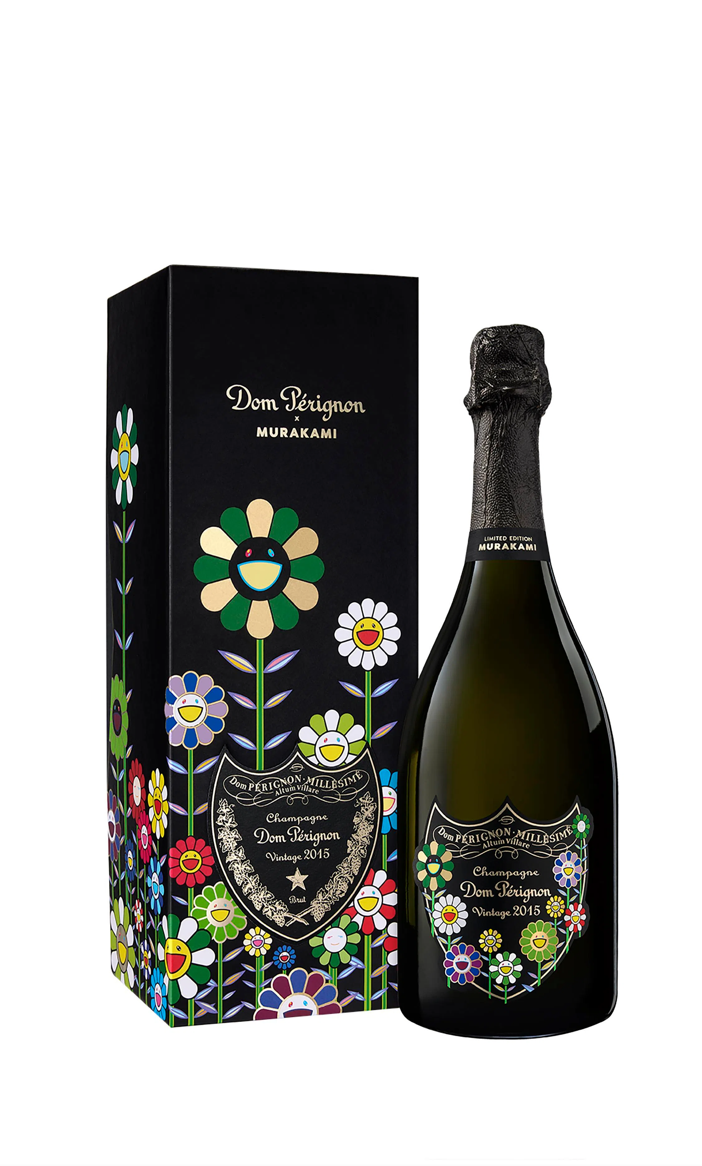 日本当代艺术家村上隆为唐培里侬2015年份香槟设计​​酒标与礼盒。（©︎2025 Takashi Murakami/Kaikai Kiki Co）