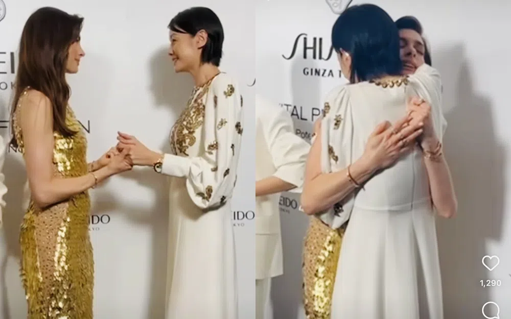 Anne Hathaway握住沈琳宸的手，也献上拥抱。（取自沈琳宸IG）