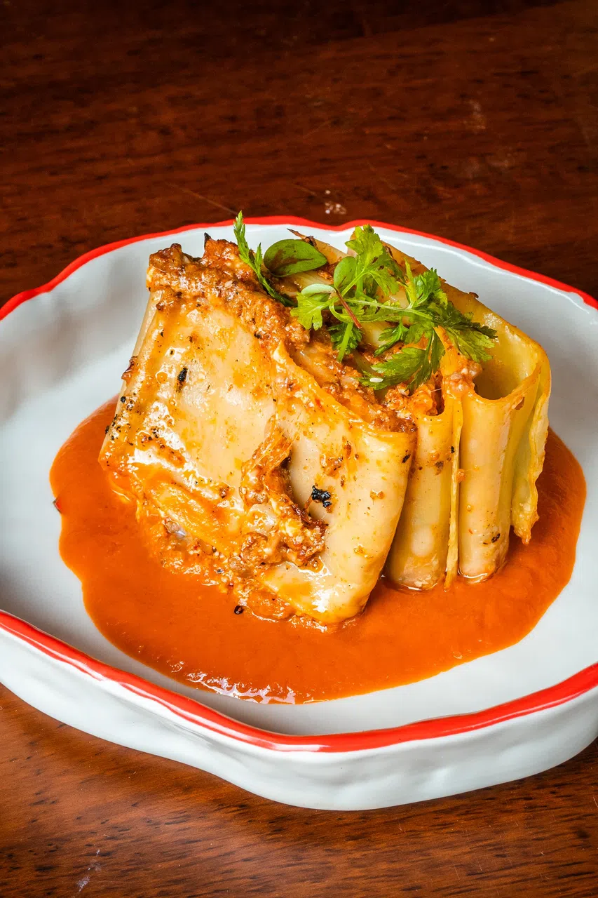 餐馆的麻婆豆腐千层面，是一道中意创意料理。（餐馆提供）