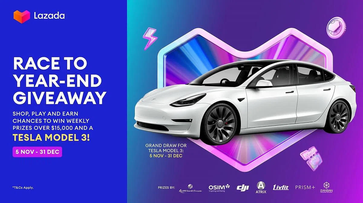 你可能就是赢得特斯拉（Tesla）Model 3汽车的幸运儿。（图/Lazada提供）