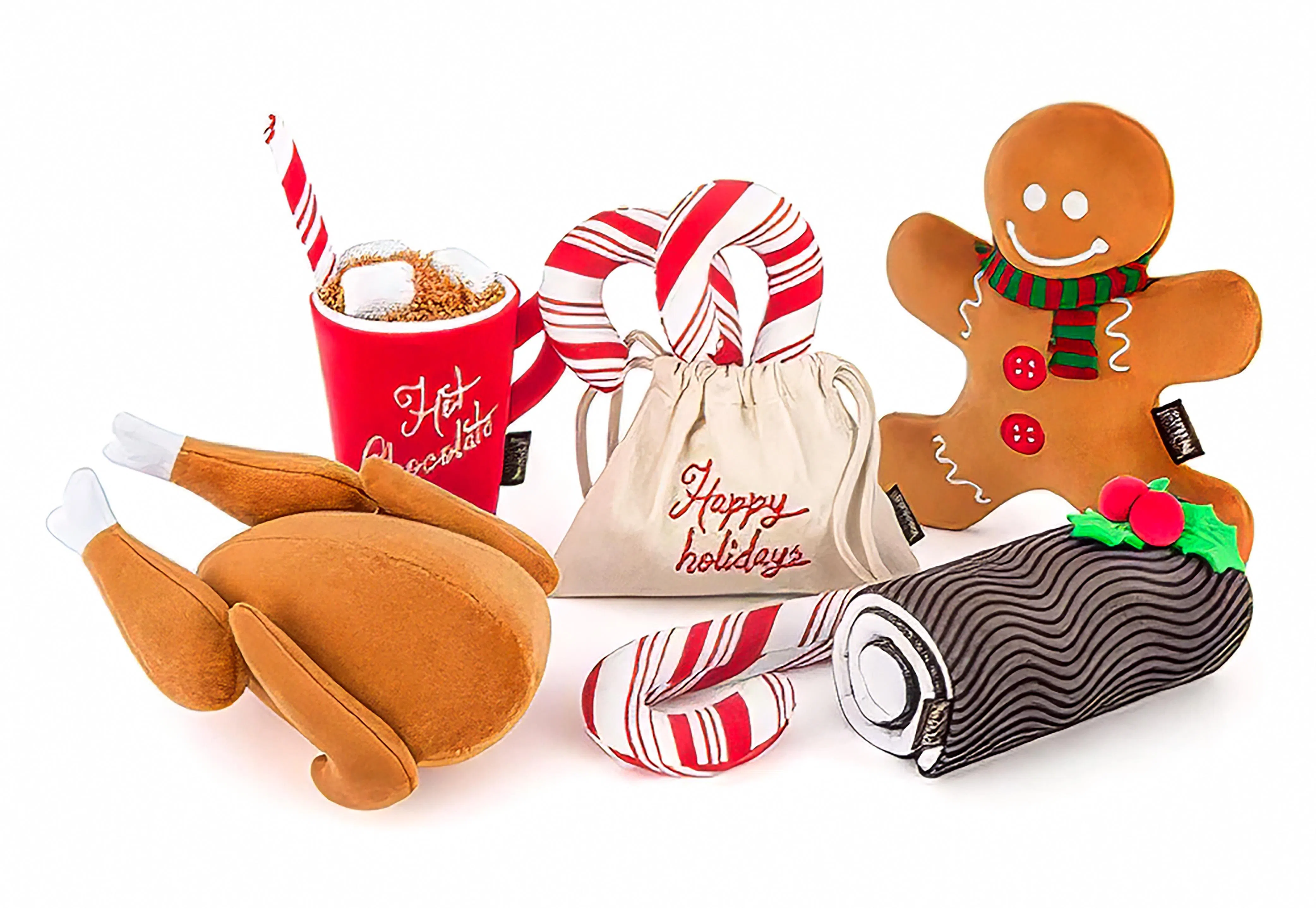 各种圣诞礼物造型绒毛玩具，必有一款适合毛孩。（商家提供）