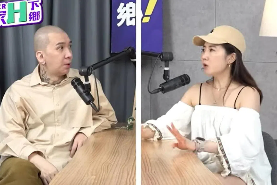 谢忻（右）近日上好友“作家H”的访谈节目谈及当年的丑闻。（互联网）