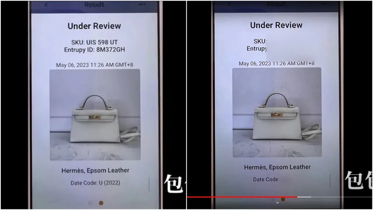 王思佳影片中原本显示包包ID和制造年份的画面已被遮蔽。（互联网）