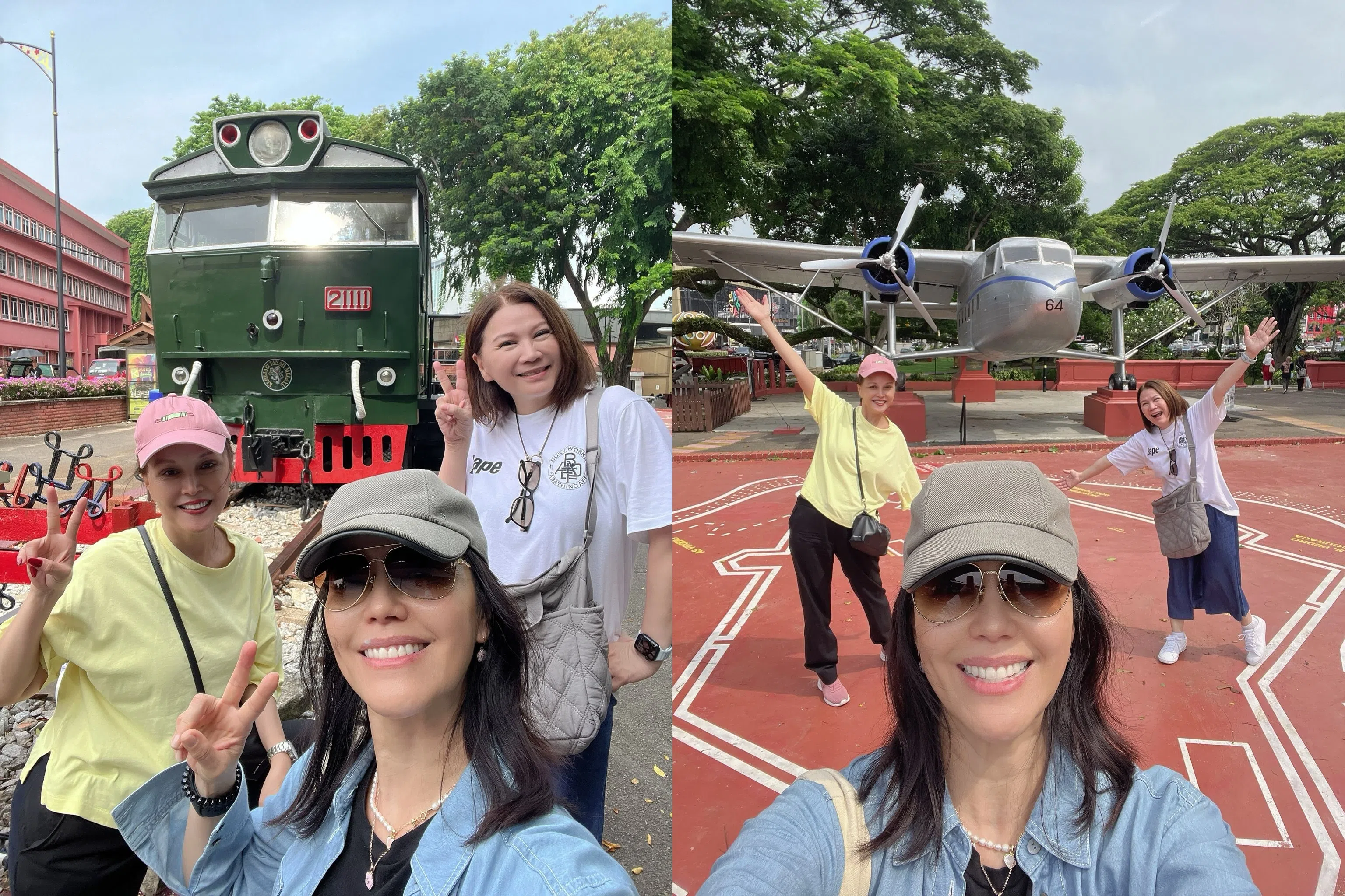 陈慧慧（白衣）说郑惠玉（蓝衣）拍照时点子最多。（陈丽贞提供）