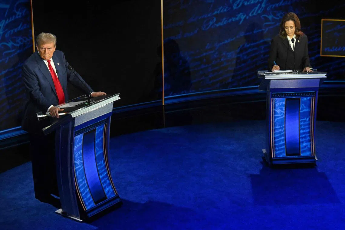 市场人士普遍认为，哈里斯在辩论中表现更好，这对特朗普公司的股价造成了打击。再加上美国乐坛天后泰勒丝随后公开支持哈里斯，特朗普媒体与科技集团股票的走势就更显得疲弱。（法新社）