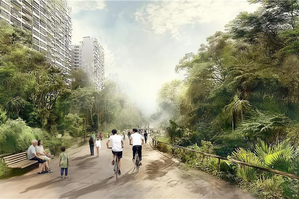 克兰芝新组屋区将融入大量绿意。（市区重建局提供构想图）