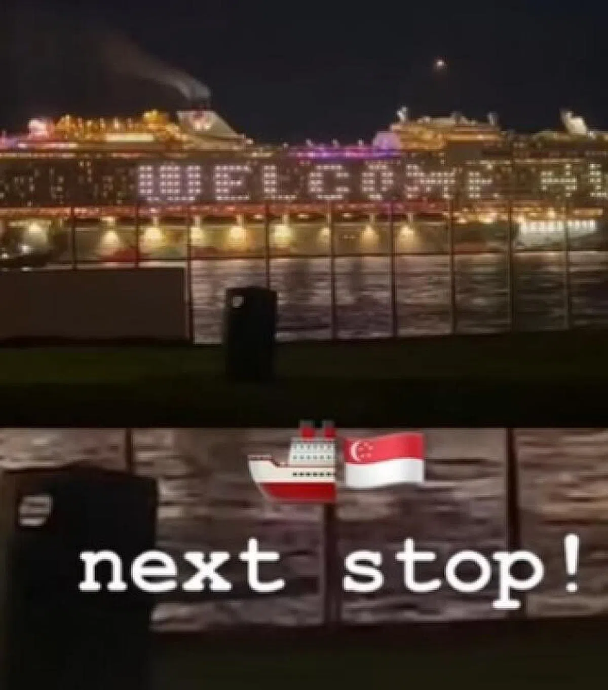 刘宪华在IG限时动态贴出游轮照，并贴上新加坡国旗，发文写道：“下一站！”（互联网）