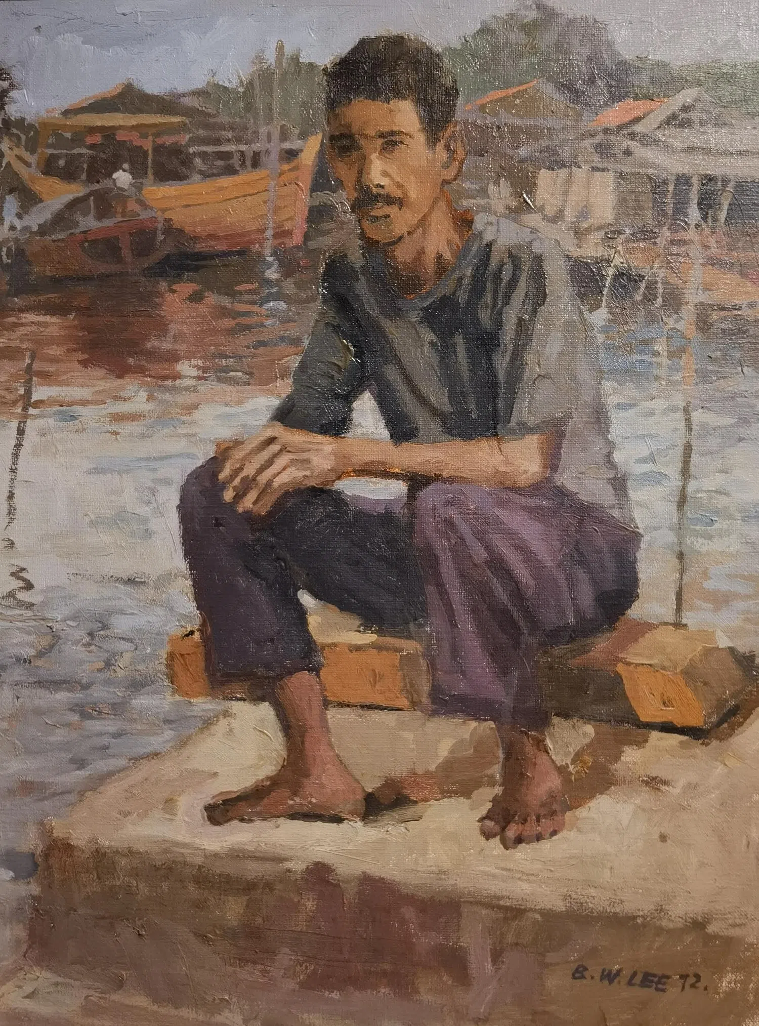 李文苑油画《船夫》（1972）。（海卉艺苑提供）