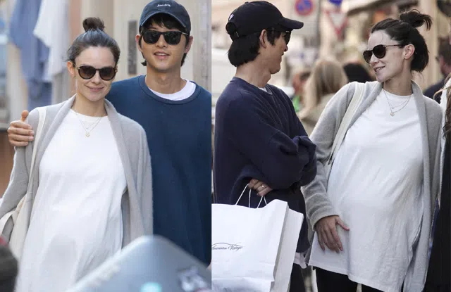 宋仲基认爱英国前女星凯蒂，女方挺着孕肚出街被拍。（互联网）