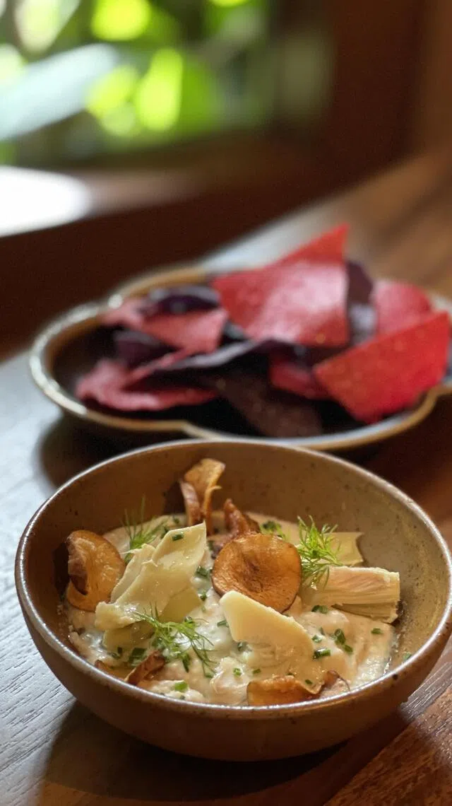 MyX的洋蓟伴蘸酱，味道浓郁开胃。（黄靖晶摄）