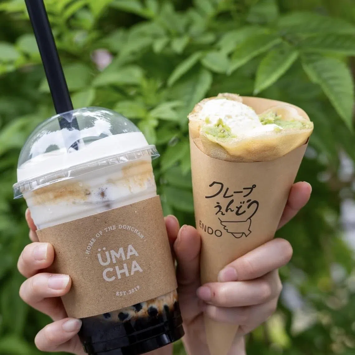 Crepe Endo跟Umacha合作，在狮城售卖可丽饼和珍珠奶茶等饮料。（互联网照）