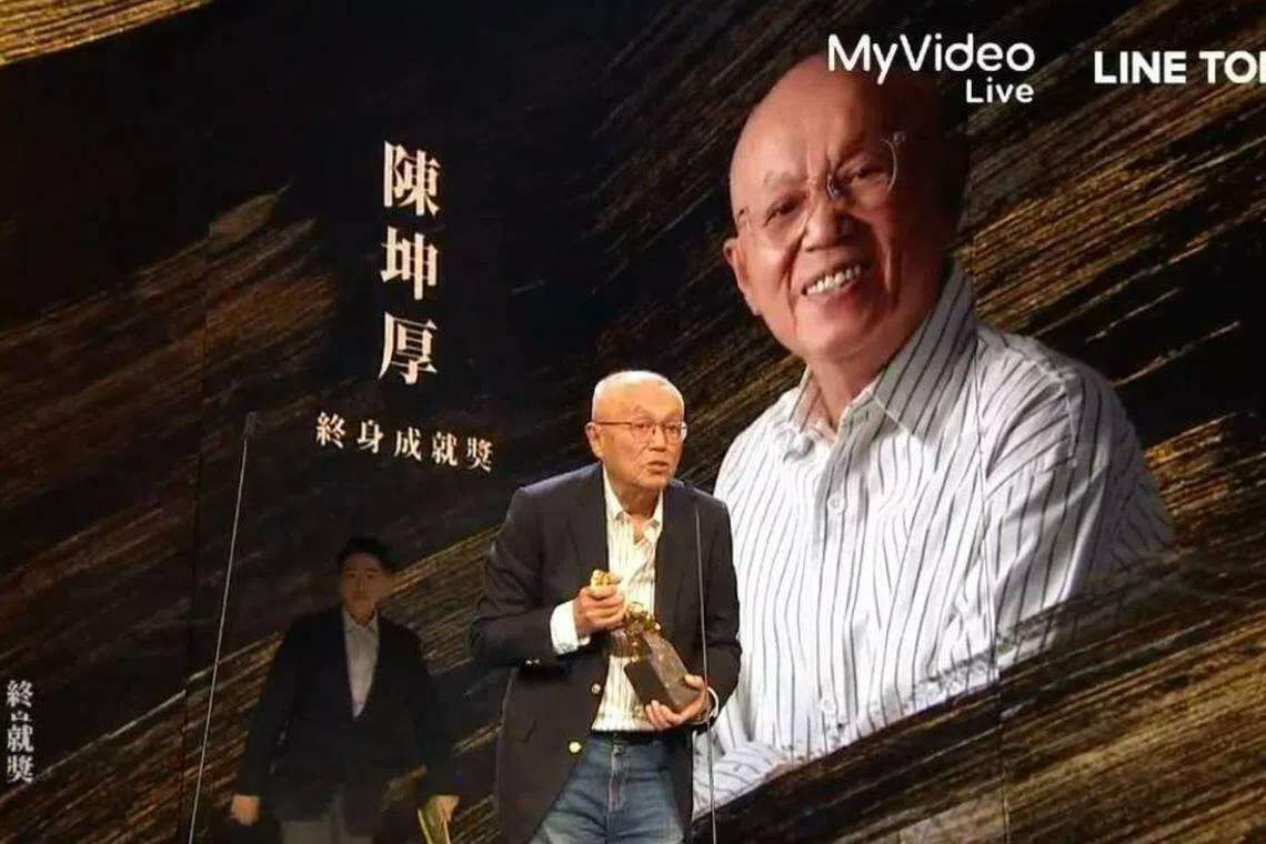 陈坤厚获奖后说要把奖座给女儿当嫁妆。（视频截图）