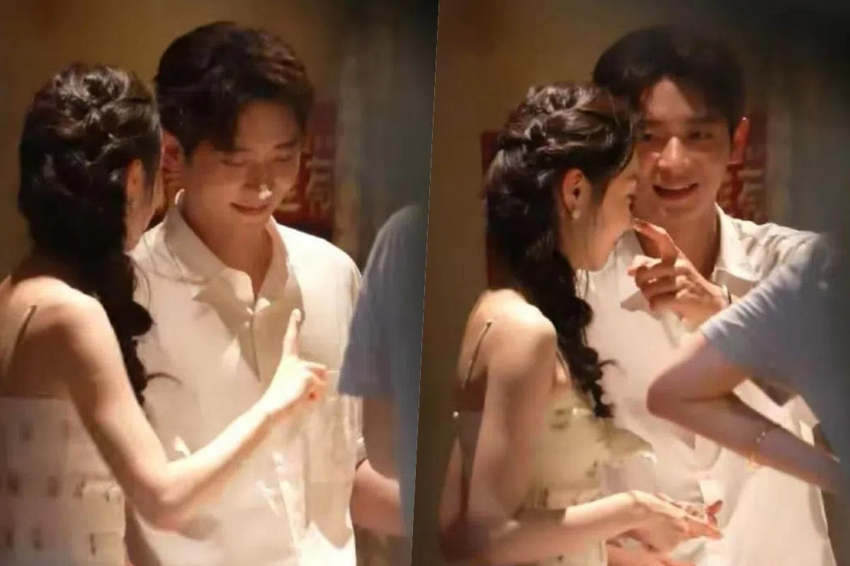 宋轶和丞磊被拍到互抹奶油，举止亲密。（取自微博）