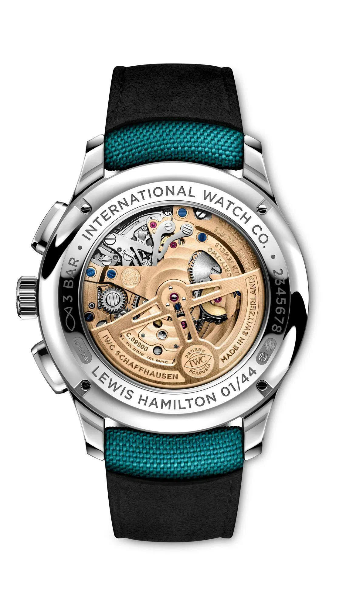 葡萄牙陀飞轮逆跳计时码表Lewis Hamilton有68小时动力储备。（品牌提供）