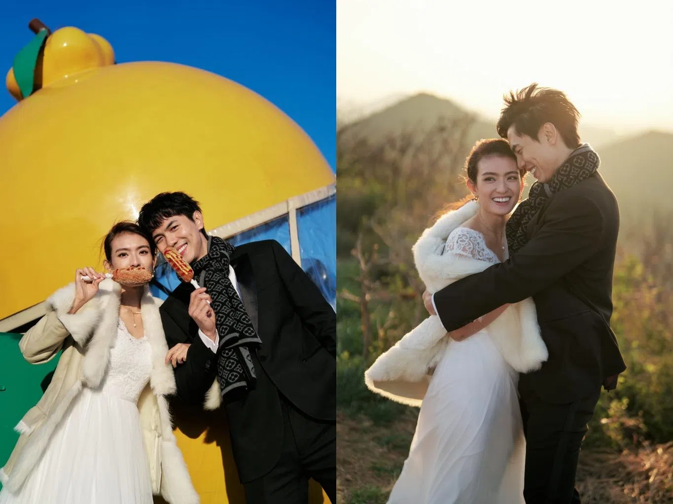 洪凌及张奕恺今年春天赴韩国济州岛拍婚纱照。（受访者提供）
