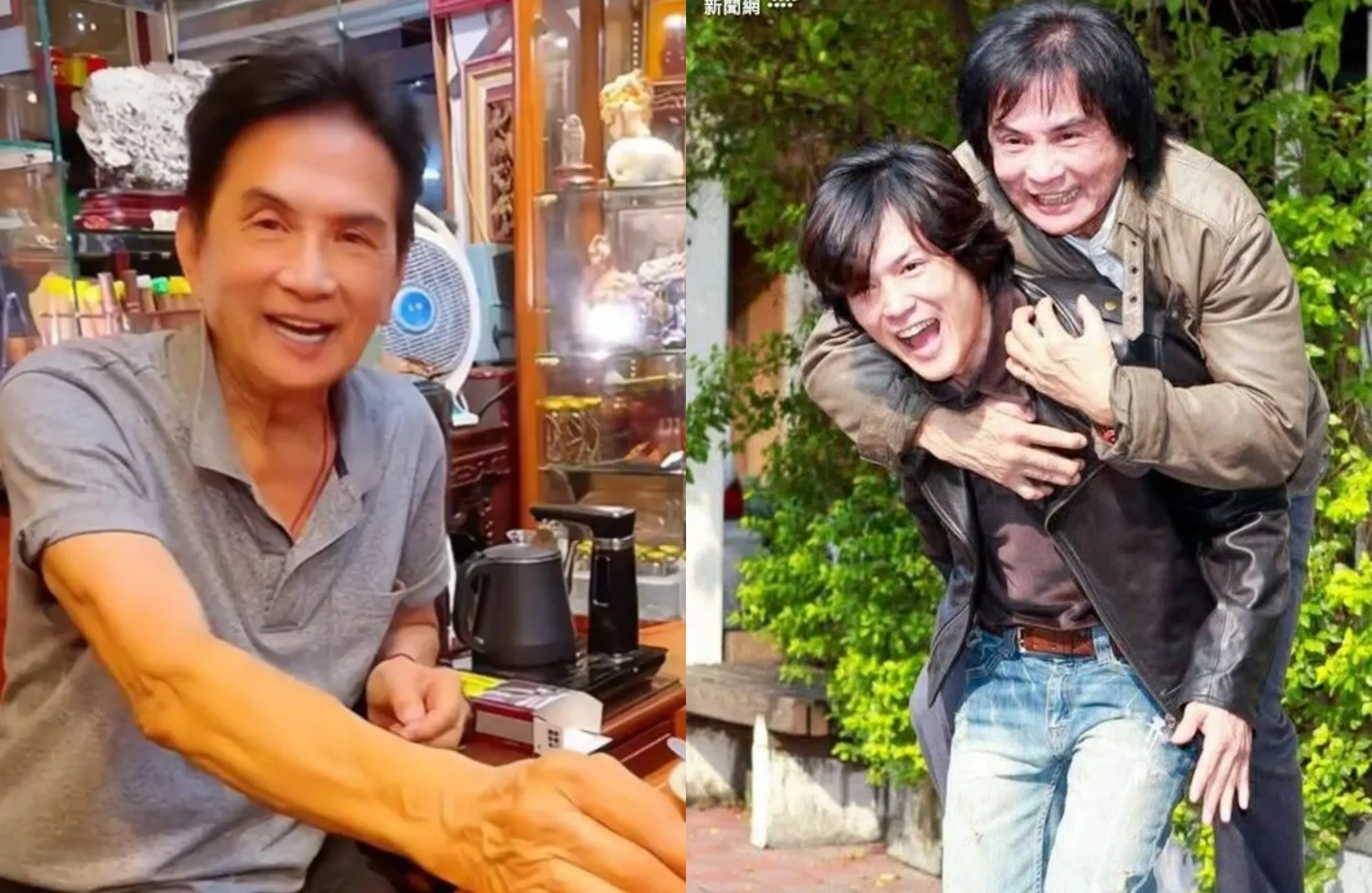 台湾资深艺人李小飞（左图、右图右）和李翔父子情深。（互联网）
