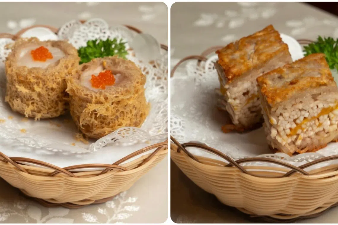 芋茸带子和芋丝金瓜糕分别在2002年和2008年推出。（酒楼提供）